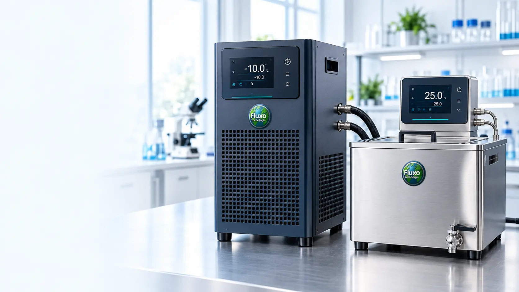 Conceito de chiller e banho termostático Fluxo em laboratório